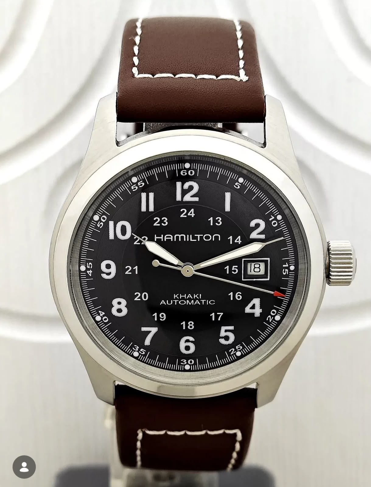Hamilton Khaki Field Men’s Black Watch with Brown Leather Band Unused H70455533