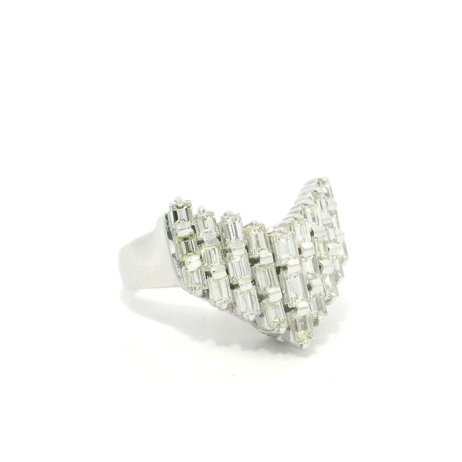 Platinum Baguette Cut 1.50ctw Diamond “V” Chevron Bar Set Wide Band Ring