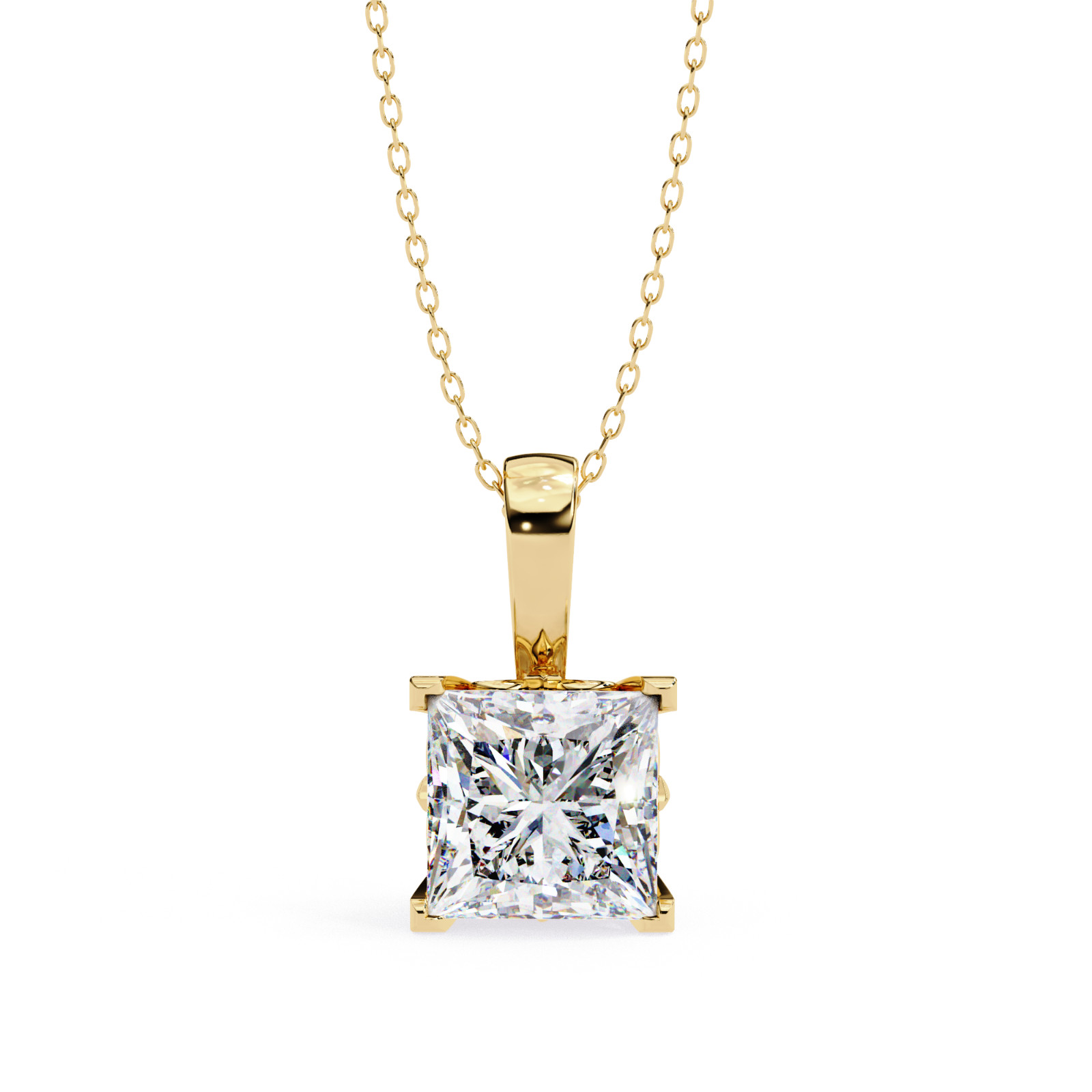 Beautiful Princess Diamond Pendant Made In 14 KT Gold Studded With Lab Created