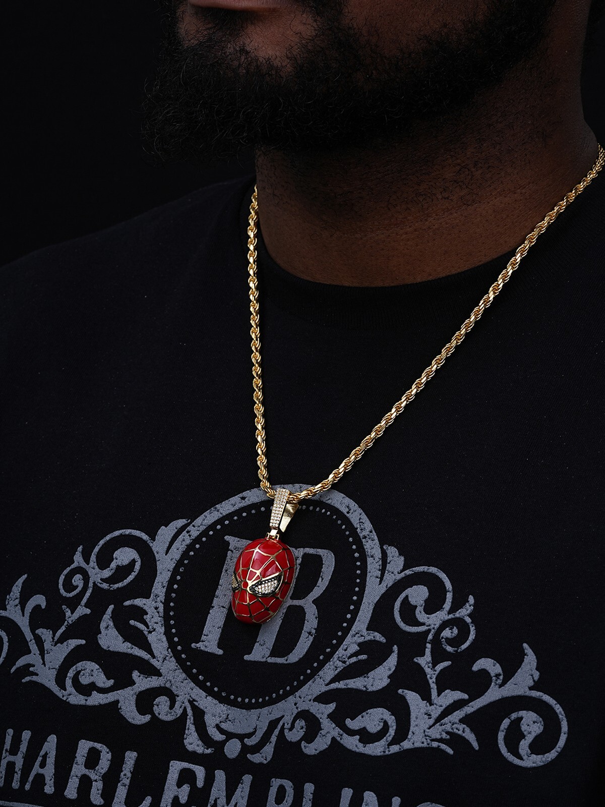MOISSANITE Spider-man Mask Real 925 Silver/Gold Plated Iced Pendant Out Necklace