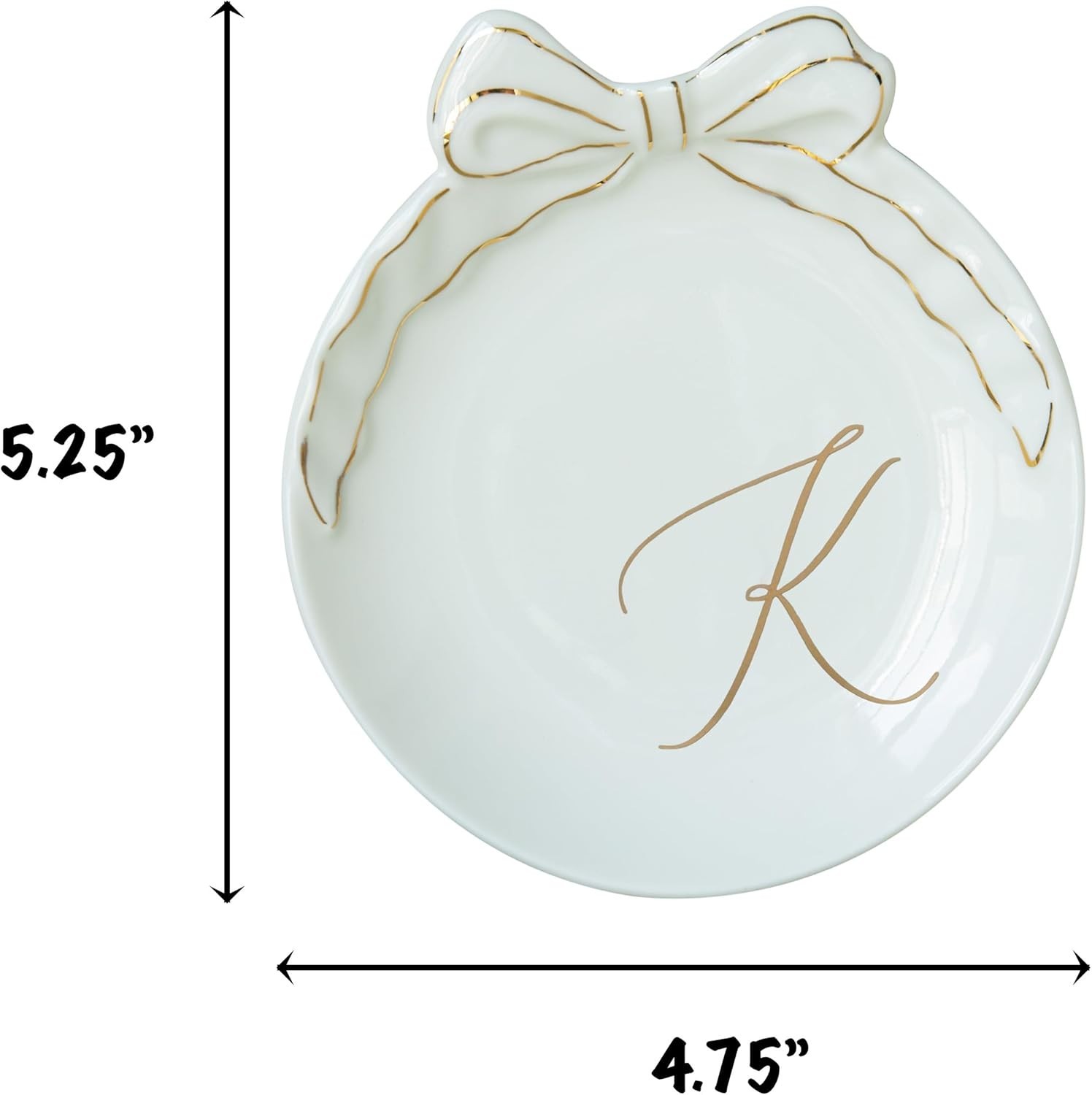 Ceramic Jewelry Tray, Monogram Trinket Dish with Bow (K) | Mothers Day Graduatio