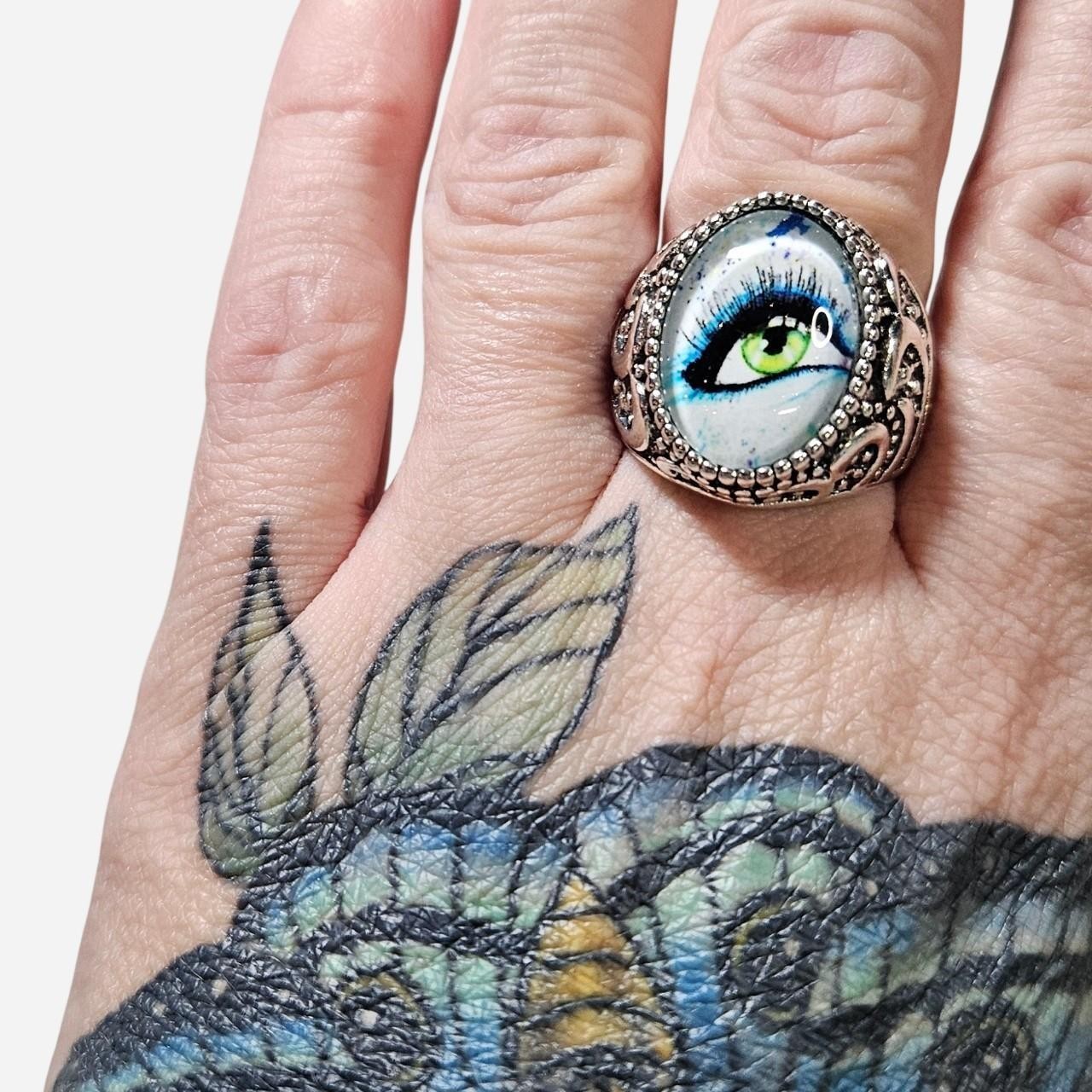 Silver Ring With Green Eyeball