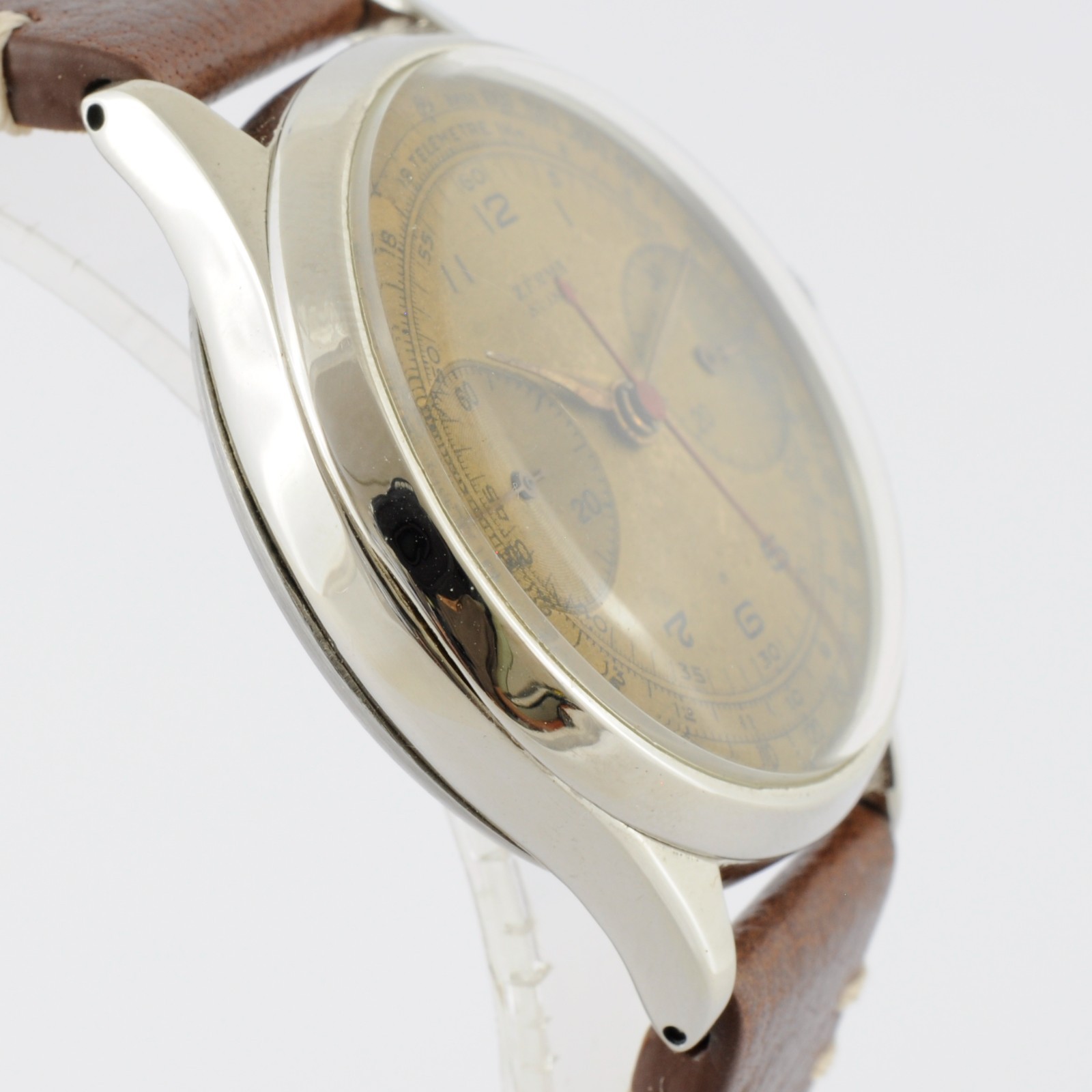 SWISS CHRONOGRAPH VALJOUX 22 MANUAL WIND ST STEEL WATCH W/ ORIGINAL VINTAGE DIAL