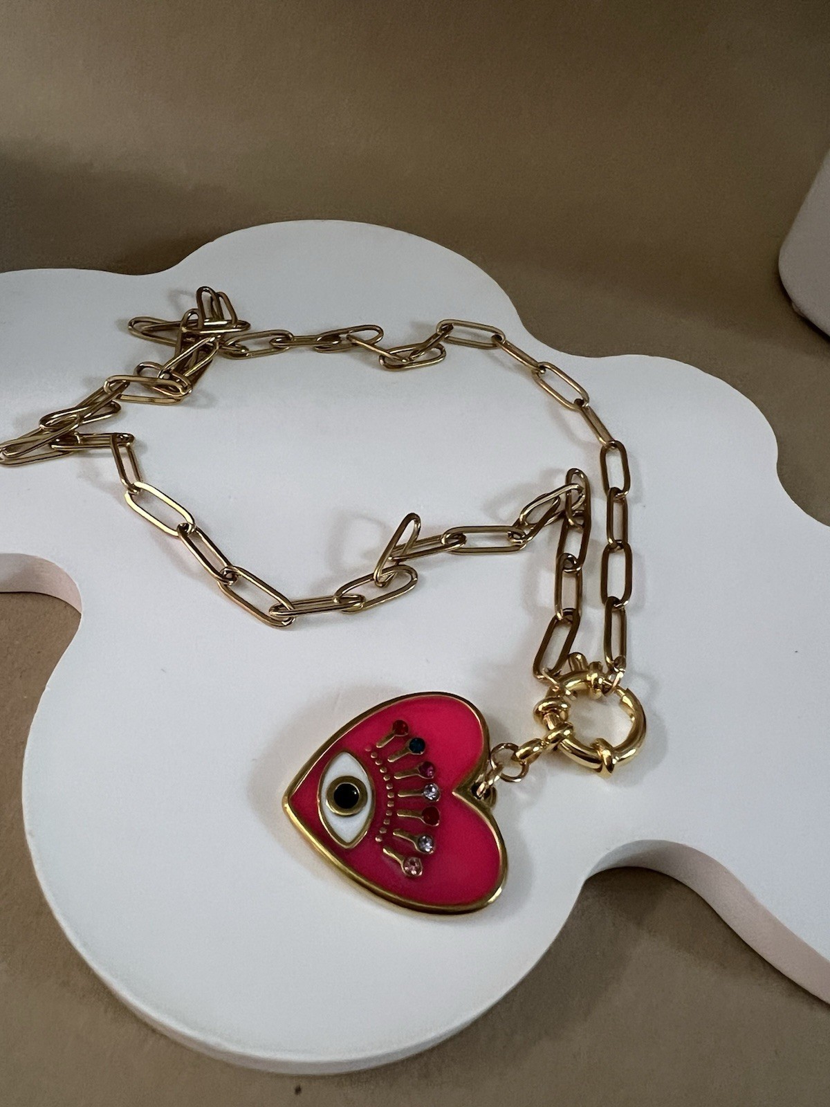 Heart Evil Eye Statement Chain Necklace – Elegant Protection Necklace