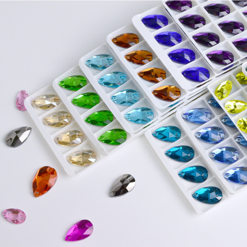 Teardrop Colour Glass Rhinestone Sew On Crystal Jewels Flatback Beads