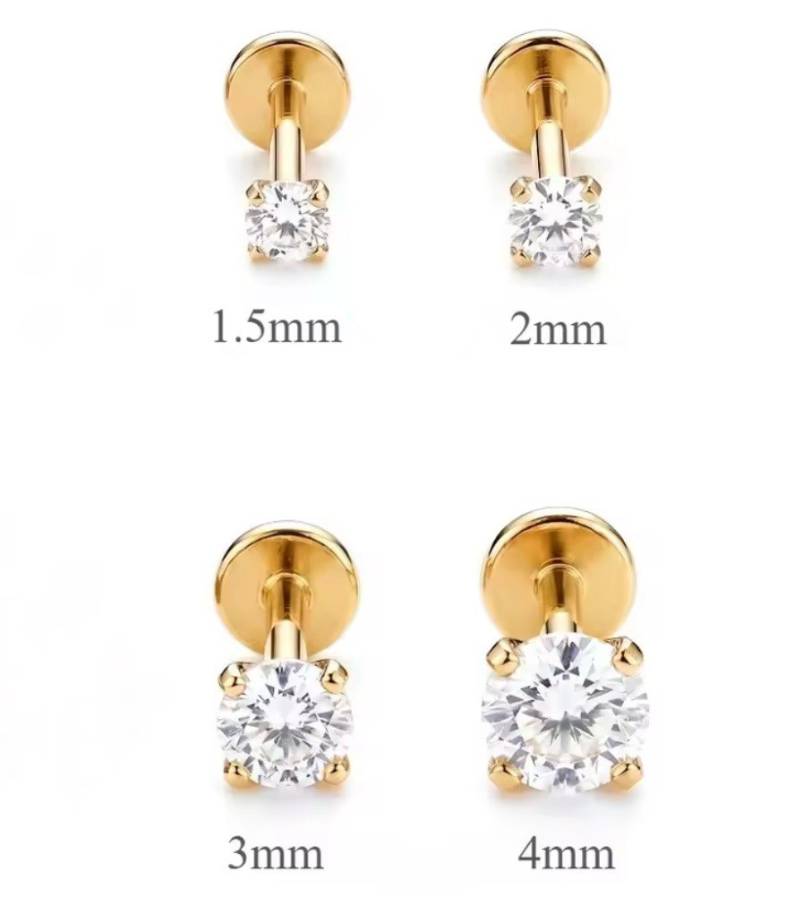 CZ Gem Stud Gold Or Silver – Push Pin – Surgical Steel – Lobe Helix Tragus Conch