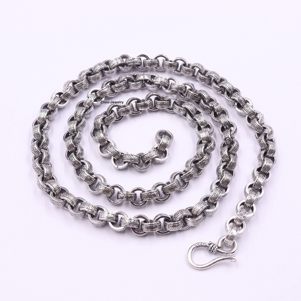 Pure 925 Sterling Silver Necklace 6mm Wider Rolo Link Chain Necklace 19.7inch