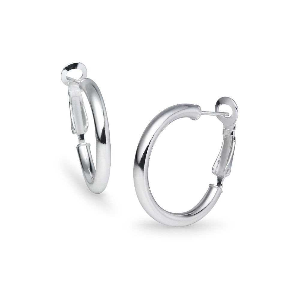 Round Clutchless 3x25mm Hoop Earrings in High Polished Sterling Silver