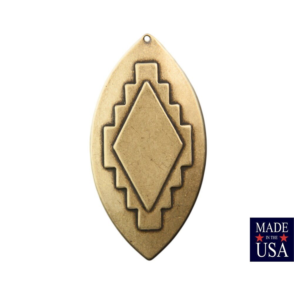 1 Hole Large Brass Ox Southwestern Drop / Pendant 65x33mm (2) mtl472B