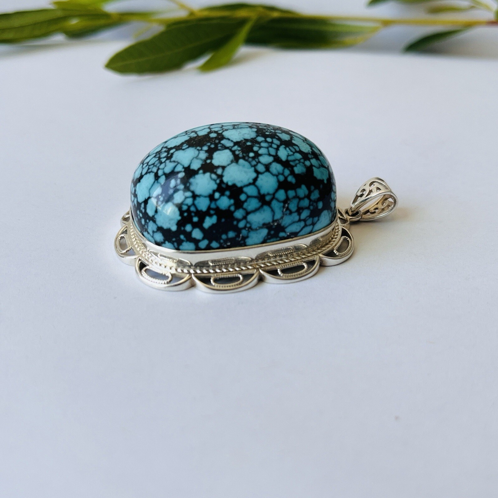 Natural Turquoise Lander Blue Gemstone Amulet Pendant Necklace Handmade Gift