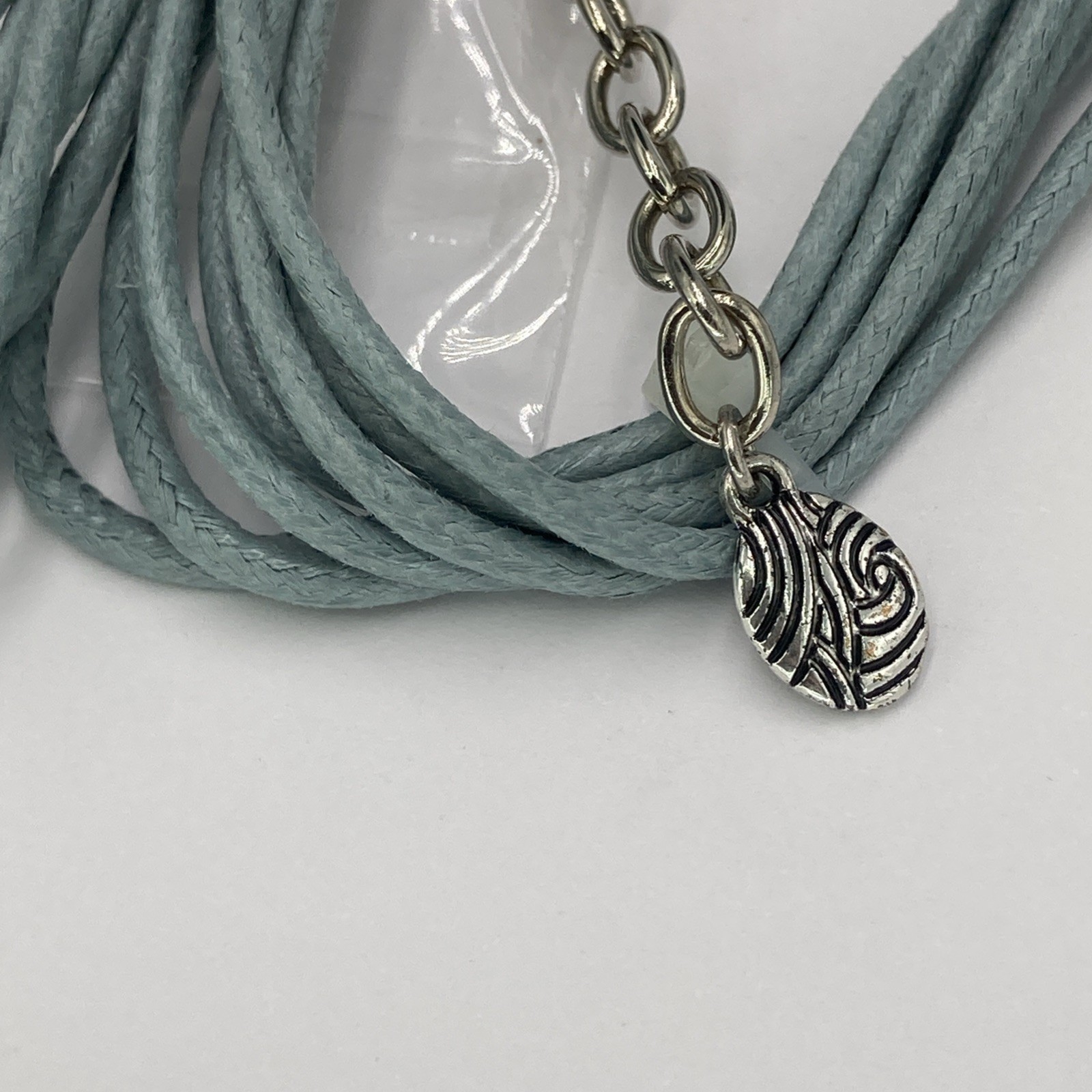 Statement Necklace Silver Tone Medallion Pendant Blue Faux Gem Cord New in Box