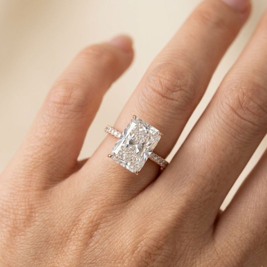 7.30Ct Radiant-Cut VS1 Lab Grown Diamond Wedding Engagement Ring 14k Rose Gold