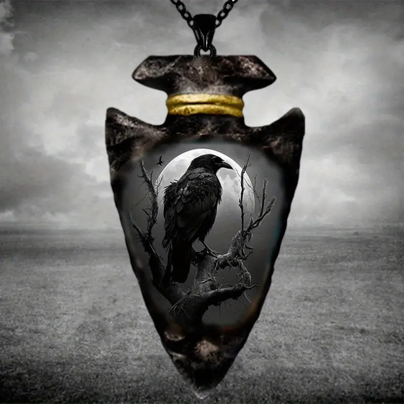 Raven Crow Arrow Head Necklace Native American Jewelry Nature Pendant