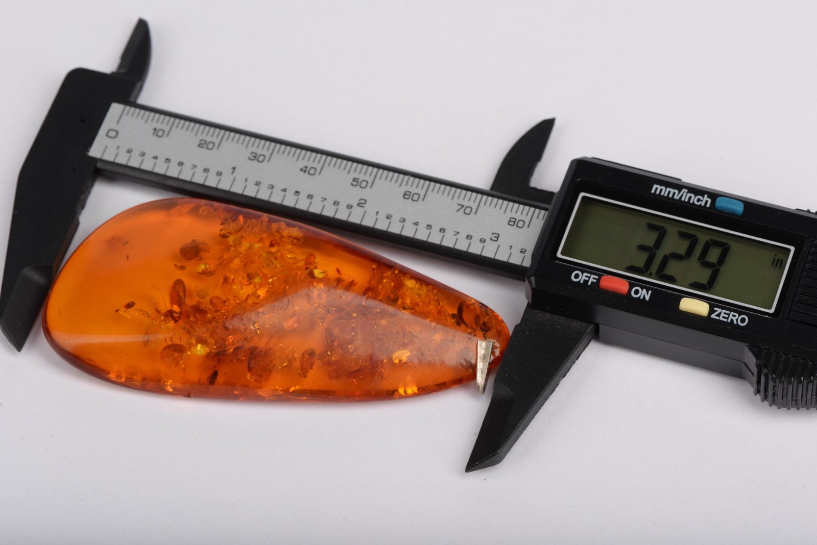 Large Amber Pendant Cognac Orange Freeform Teardrop 3.29in