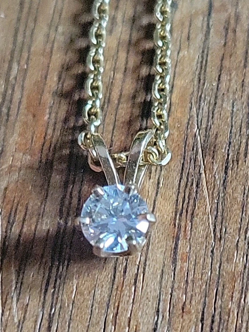 14K Yellow Gold 20″ Cable Link Chain & ~0.36ct Natural Solitaire Diamond Pendant