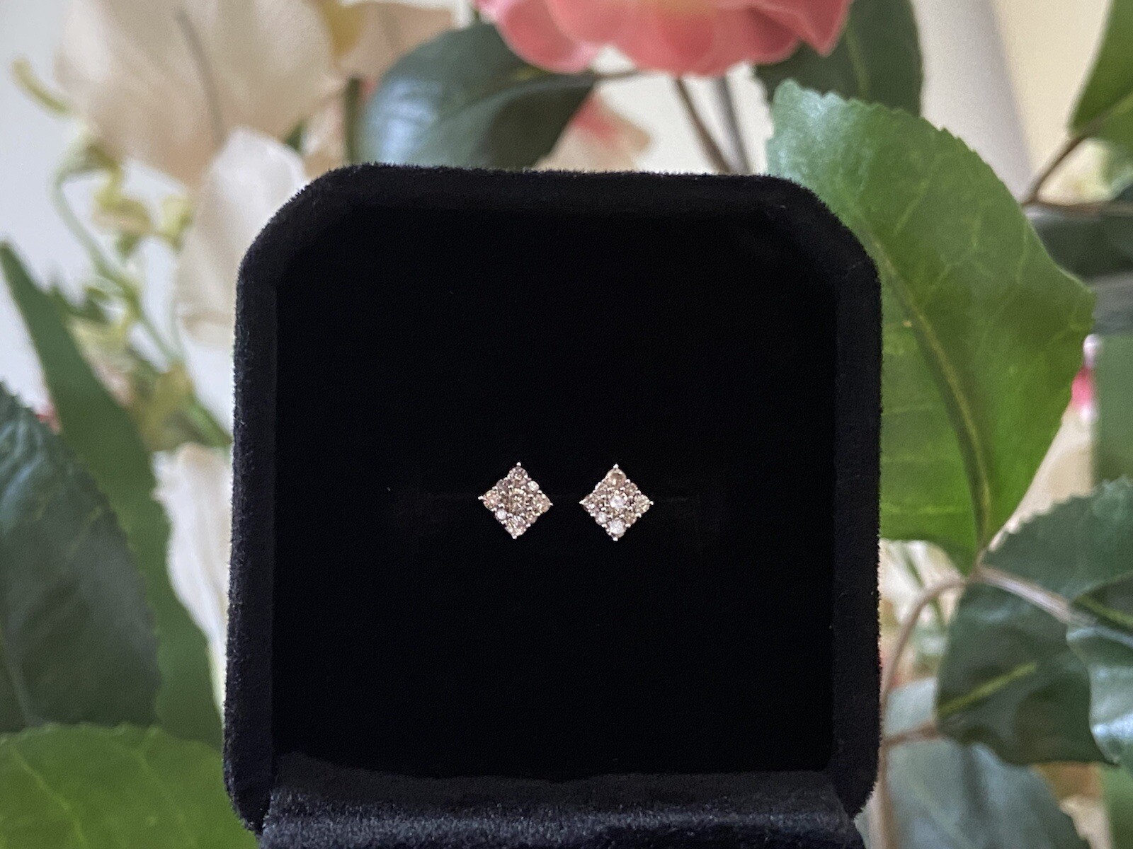 0.2 Carat Diamond Studded Earrings Set In 18k Fine White Gold/ Dainty/ For Her