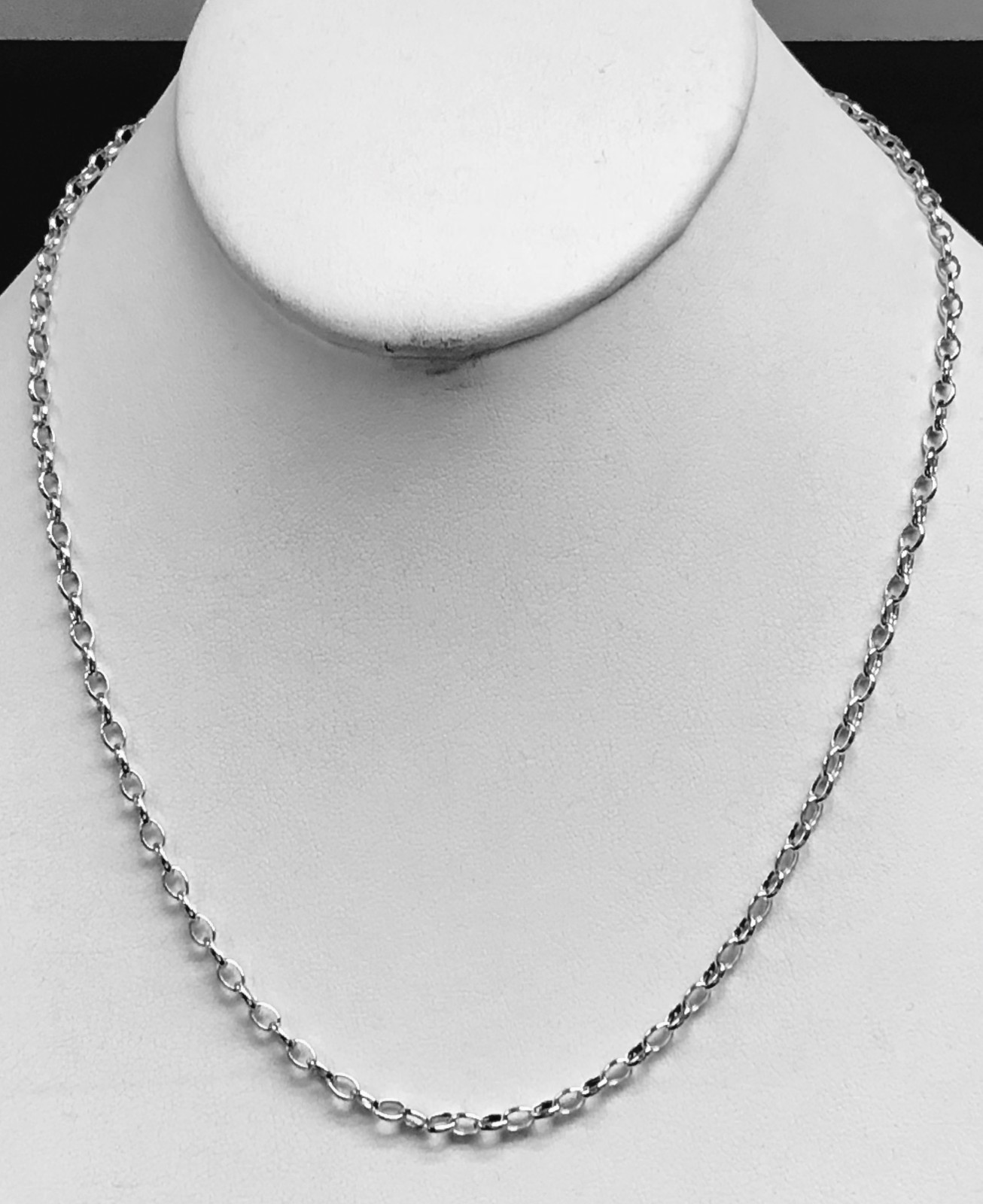 14k White Gold Oval Cable ROLO Link Pendant Chain/Necklace 18″ 3.3 mm 3.9 grams