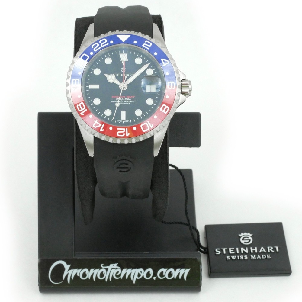 Steinhart Ocean One GMT BLUE-RED. 2 Ceramic Men’s Diver Watch Silicone 103-1100