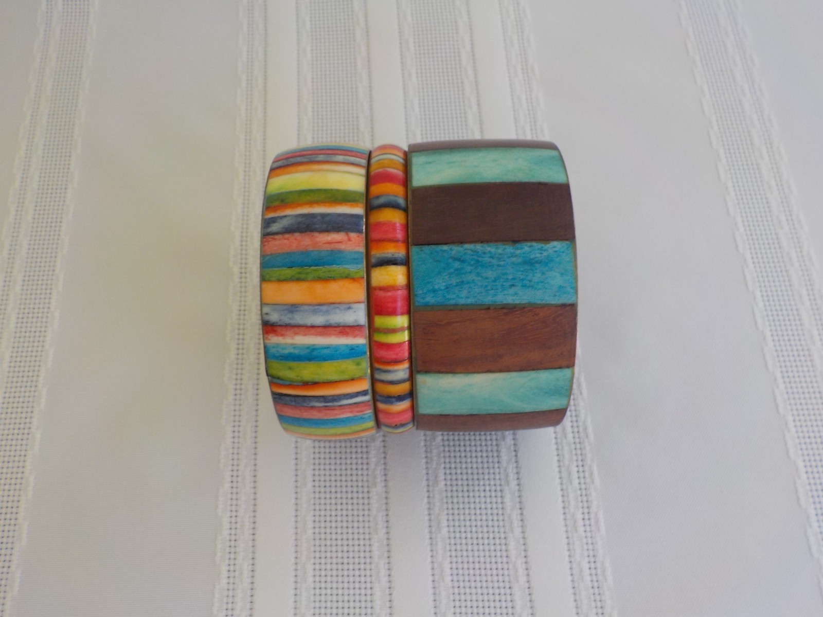 Wood & Dyed Unknown Bangle Bracelet Total 3 Metal Striped Multi Color Variety
