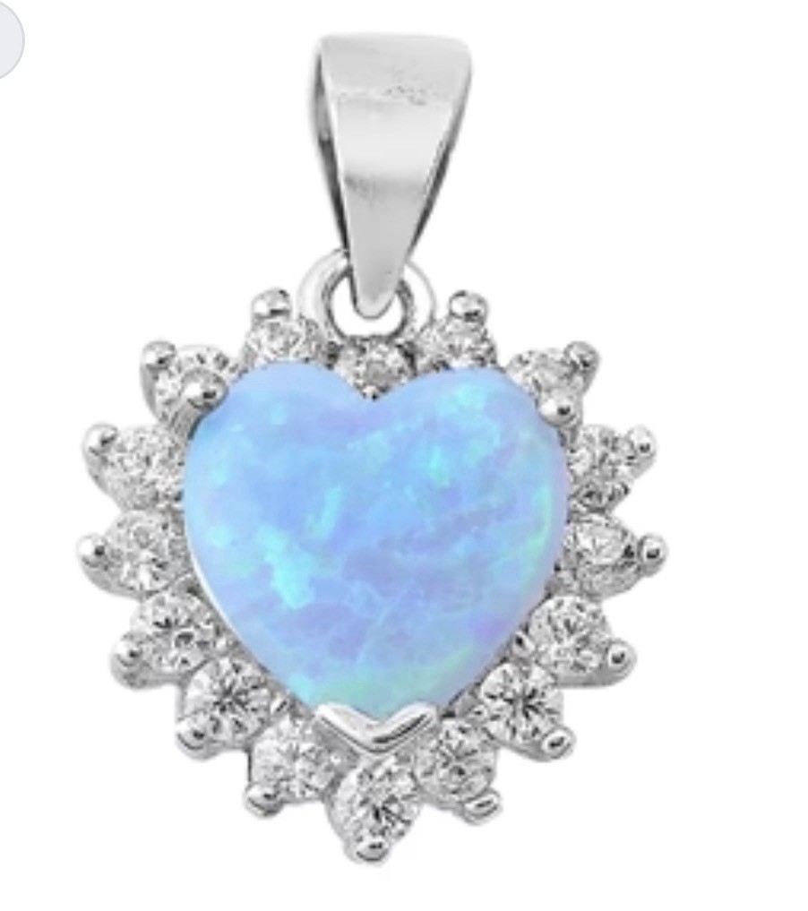 Sterling Silver Blue Lab Opal Heart Pendant Necklace 20”. Pendant Height:13 mm💙