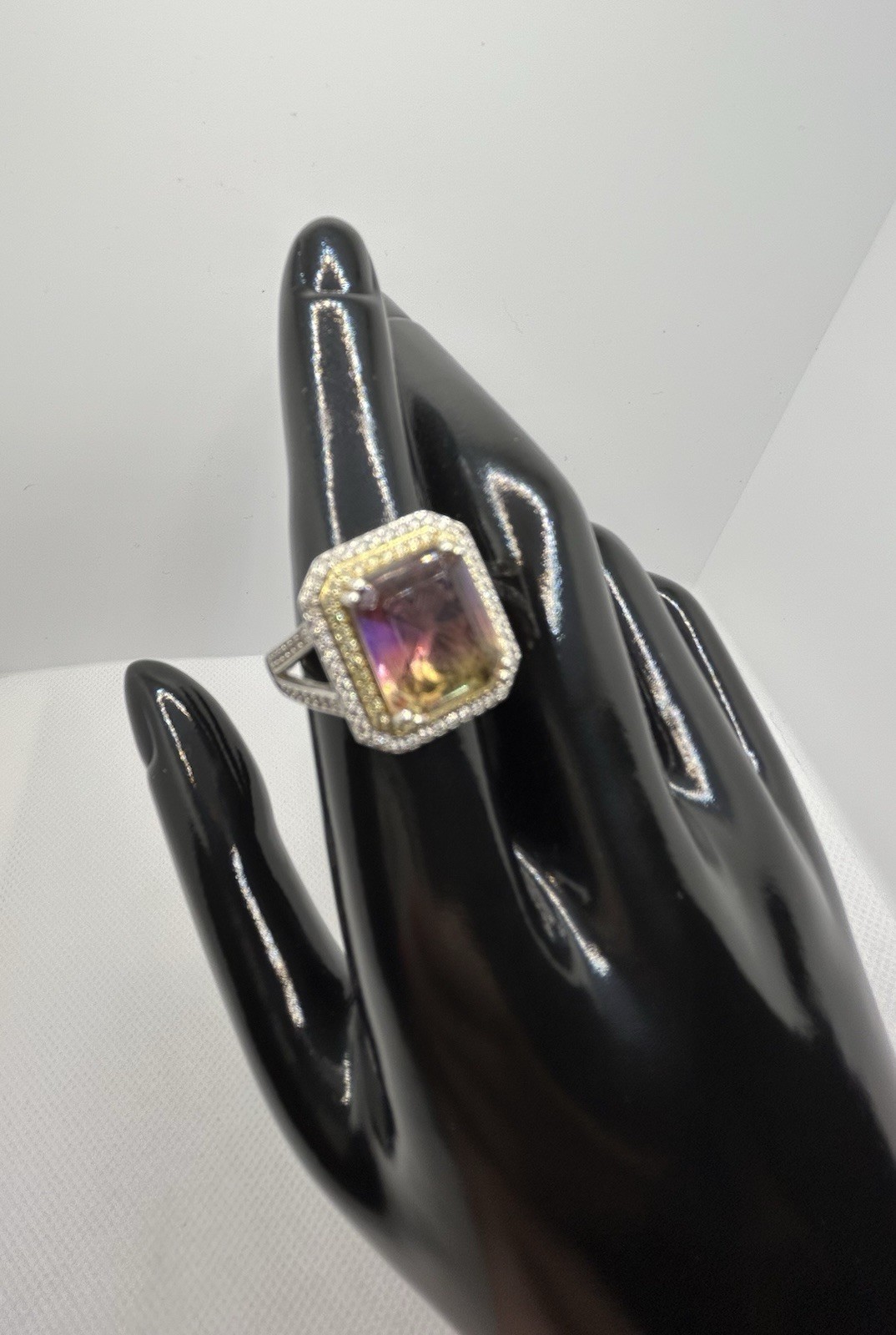 BBJ Bangkok Ratnataj Modern Vintage Style Ametrine Gemstone CZ BBJ 925 Ring Sz 8