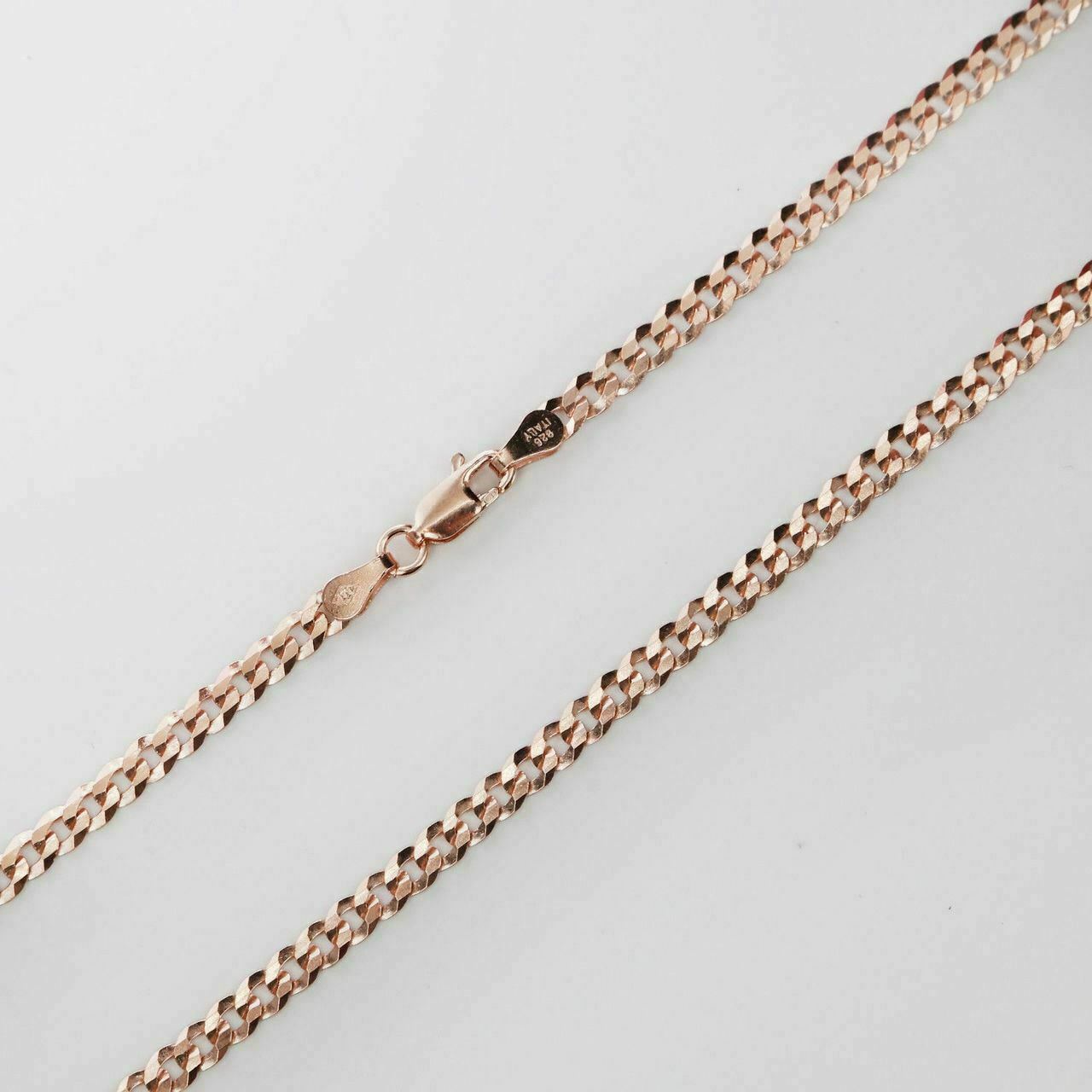 Men’s Women’s 14K Rose Gold Plated Solid 925 Silver Cuban Link Chain 4mm ITALY