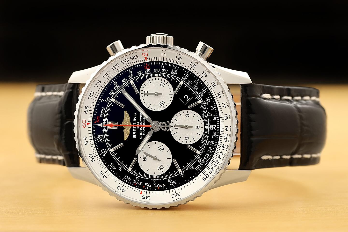 BREITLING NAVITIMER 01 BLACK DIAL AB0120 43MM STAINLESS STEEL LEATHER WATCH