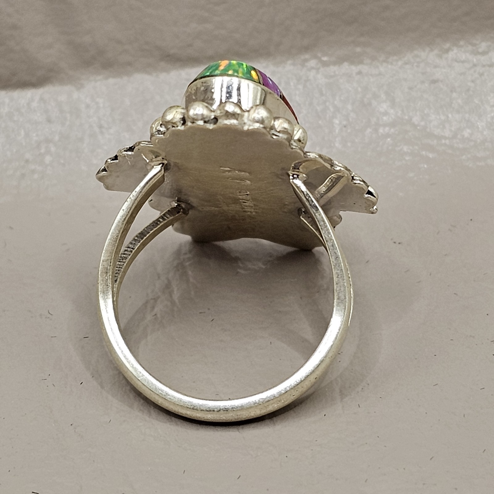 NEW! Zuni Made Opal Inlay Sterling Silver Statement Ring Size 8.5 Signed