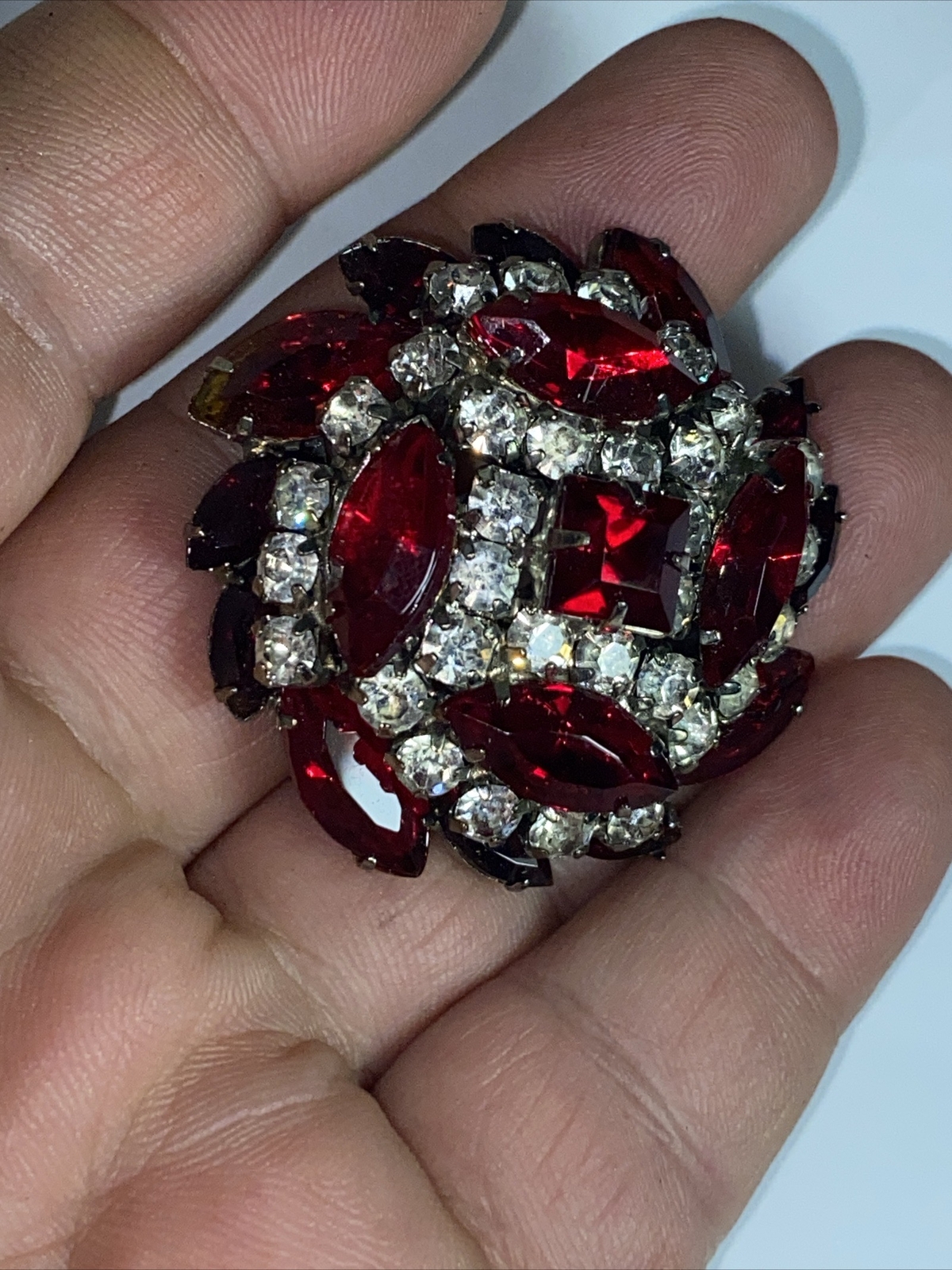 Brooch Pin Huge Open Back Crystals 2.75” Long Vintage Beauty