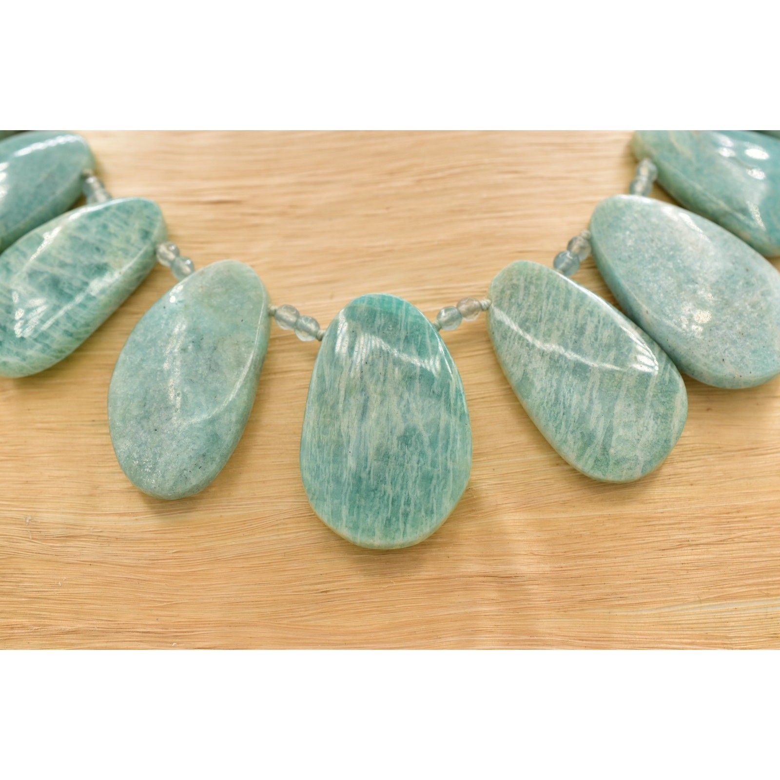 Nest Jewelry Amazonite Petal Necklace Beaded Chunky Aqua Heavy Signed Bin2