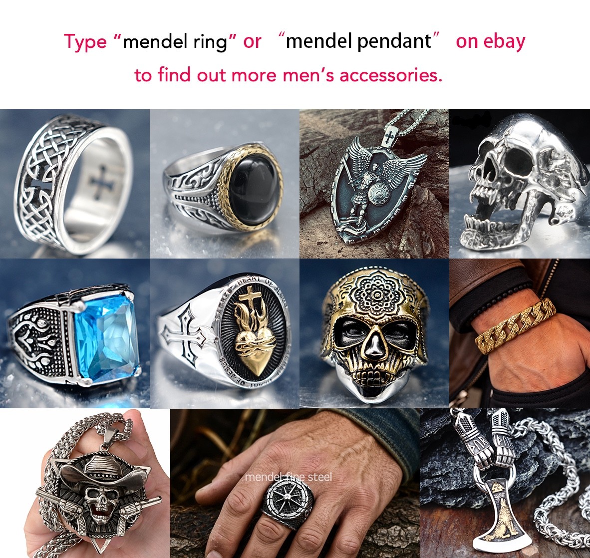 MENDEL Stainless Steel 3D Mens Articulated Fish Fishing Hook Pendant Necklace