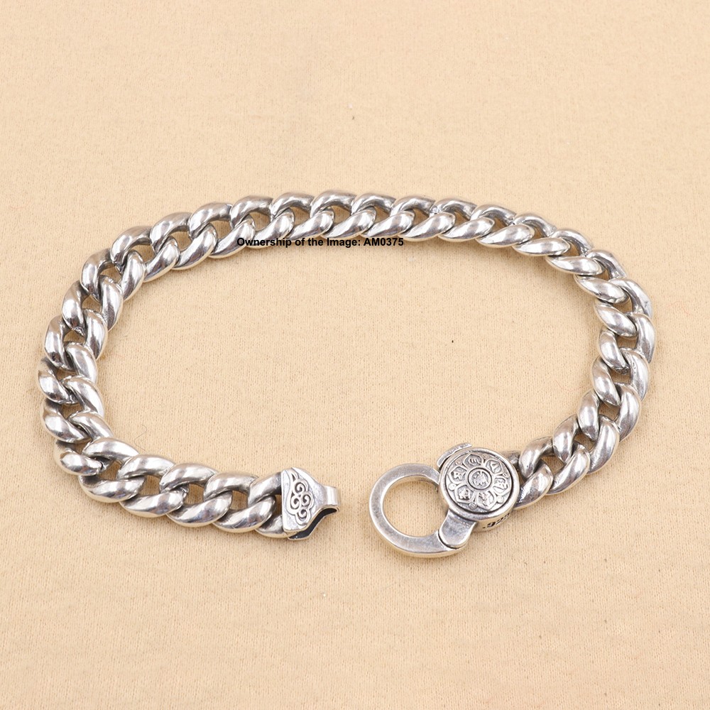 Pure S925 Sterling Silver Bracelet 9mm Curb Link Chain Bangle 7.1-8.7inch