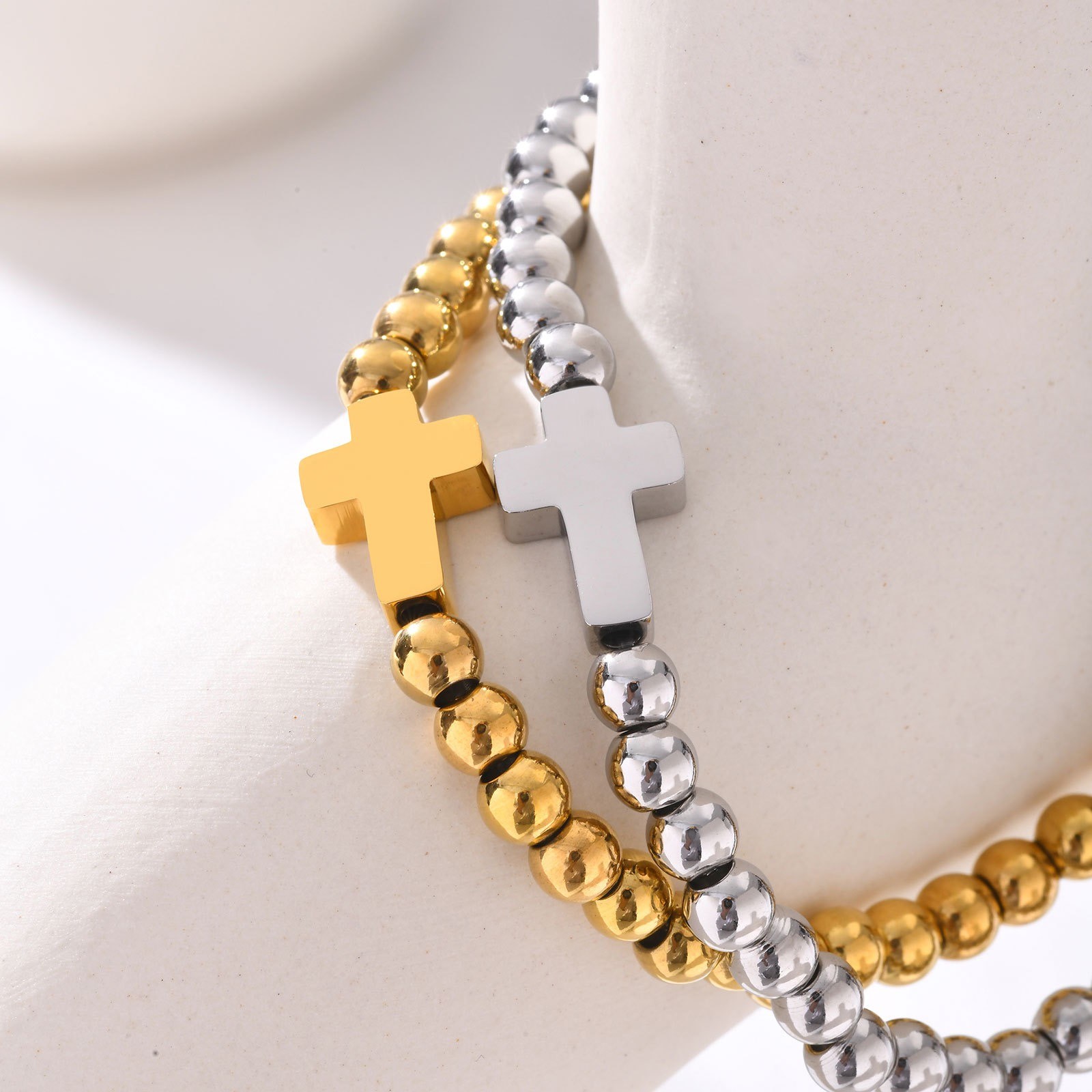 Stainless steel Beaded Charm Bracelets Stackable Cross Jewelry Unisex Premium