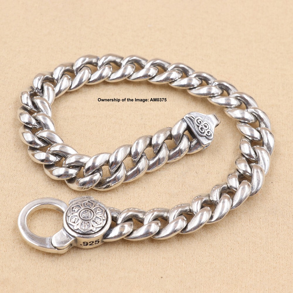 Pure S925 Sterling Silver Bracelet 9mm Curb Link Chain Bangle 7.1-8.7inch