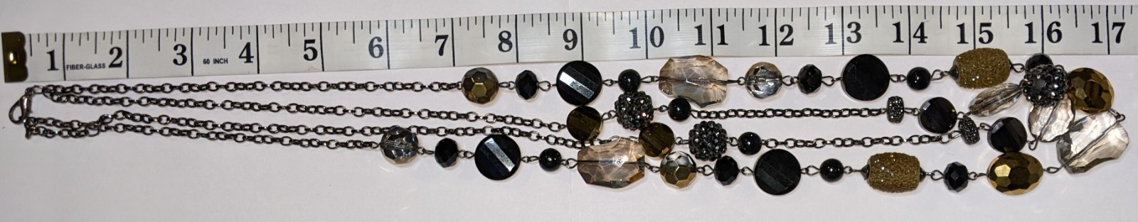 Women Necklace 2 Strand Black Gray Yellow Beads Stone Costume Jewelry Statement