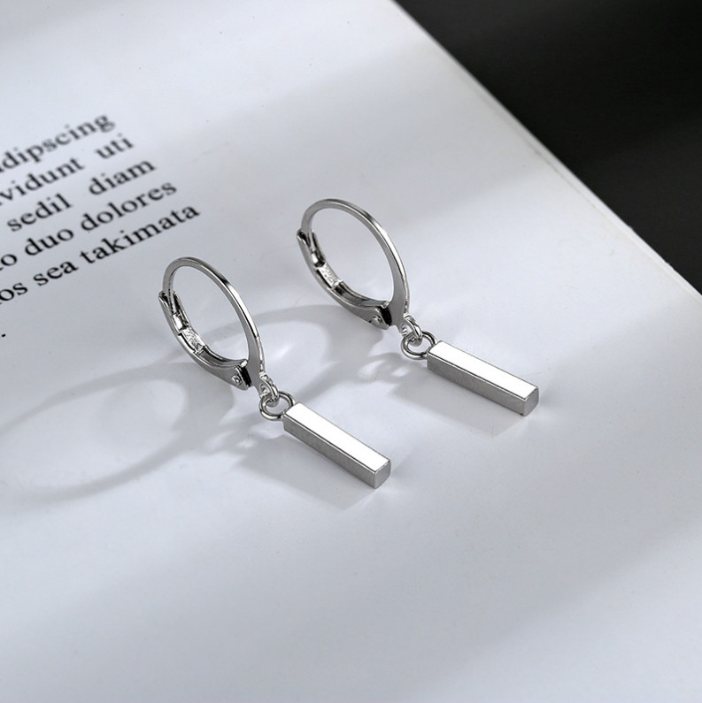 Women 925 Silver Plated LeverBack Hoop French Wire Drop Dangle Bar Earrings I123