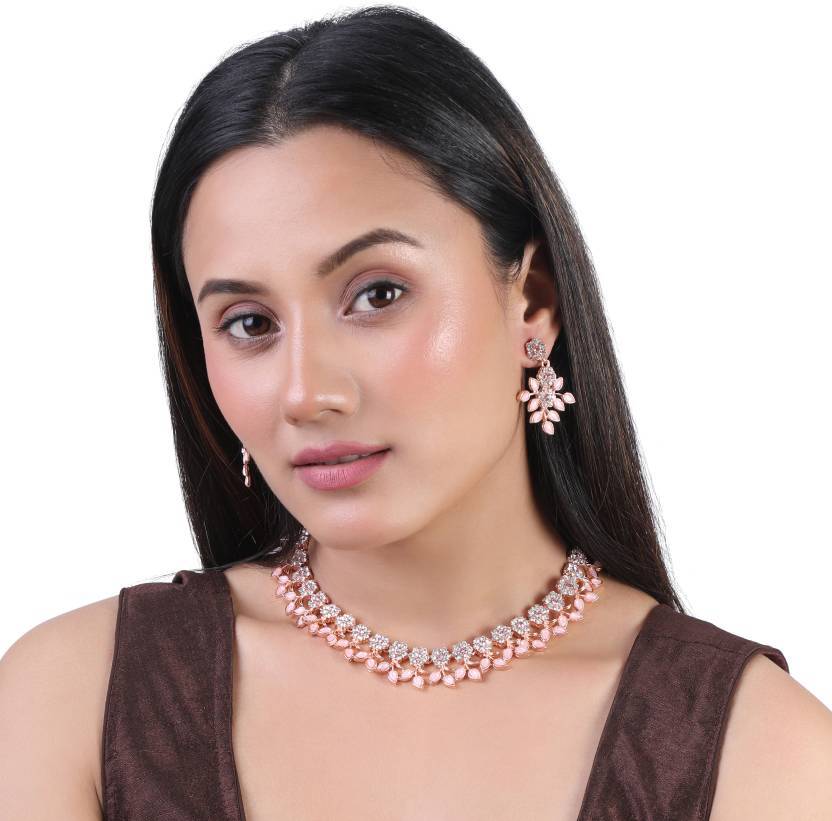Gold Plated Pink Halloween Thanksgiving Earring & Necklace Set For Women Girls