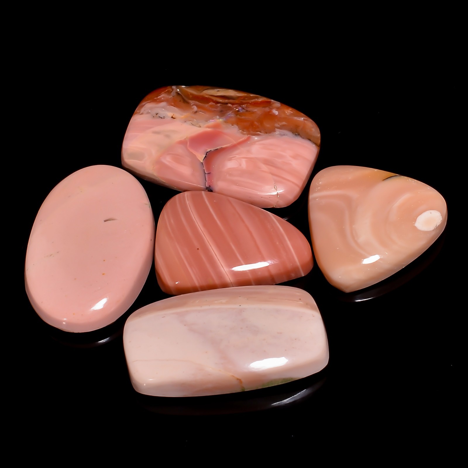 5 Pcs Lot 49 Ct Natural Australian Pink Opal Cabochon Loose Gemstone For Jewelry