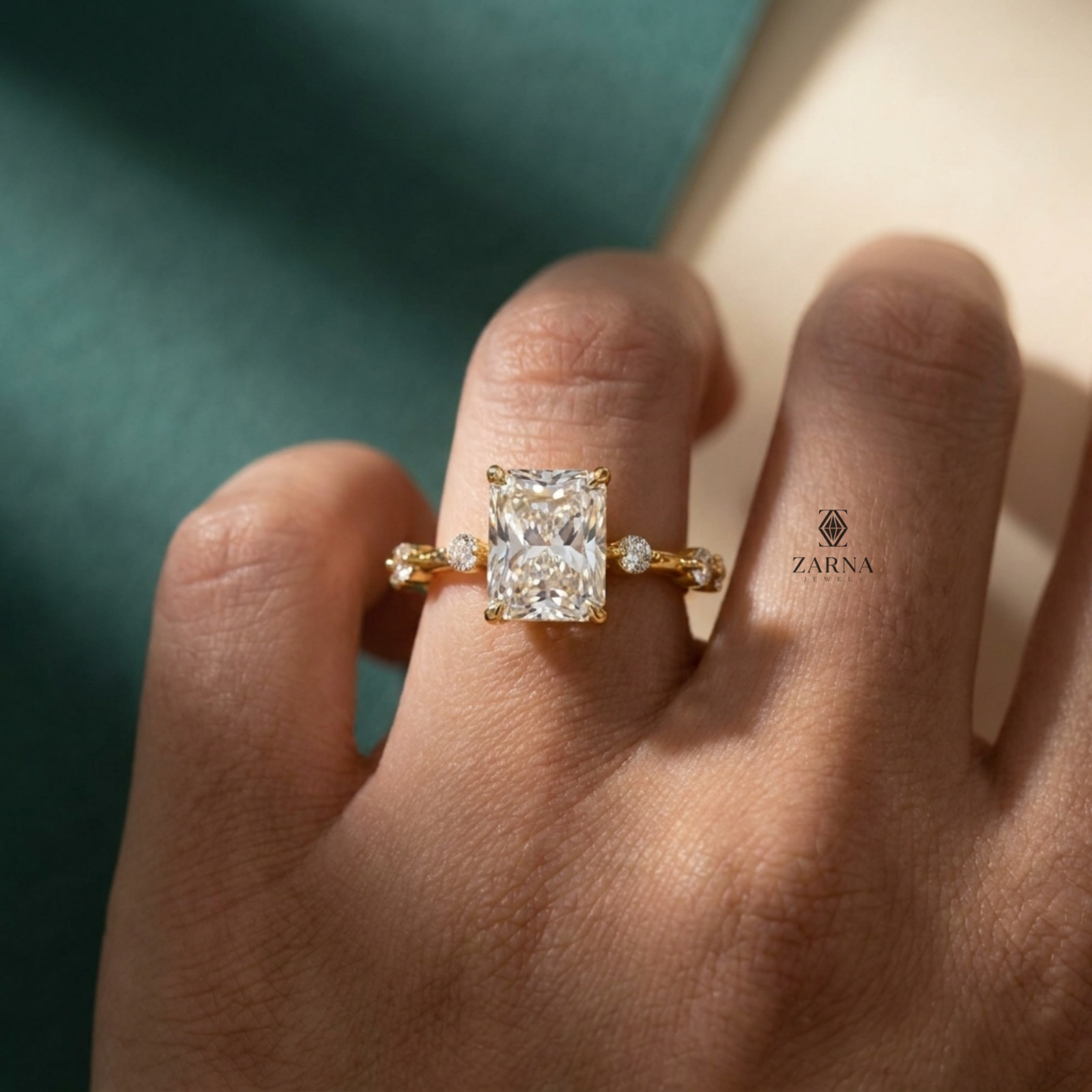 2.00 Ct. Radiant Cut Lab Grown Diamond Engagement Ring with Round Side Stones