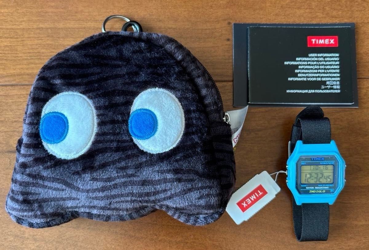 Timex Pac-Man TW2V94100 Digital Watch INDIGLO Blue with Ghost Plush Pouch Japan