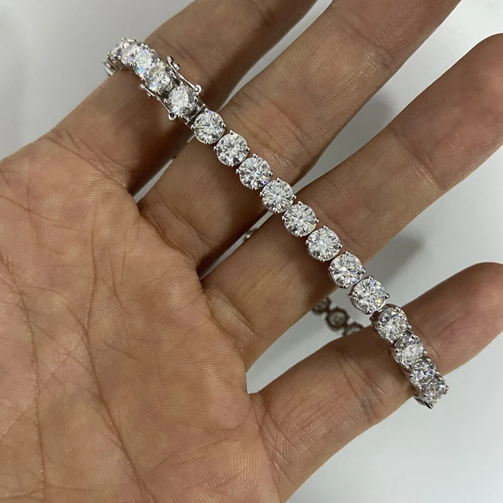 Round Cut Moissanite Tennis Chain Necklace Pass Tester 4MM 925 Sterling Silver