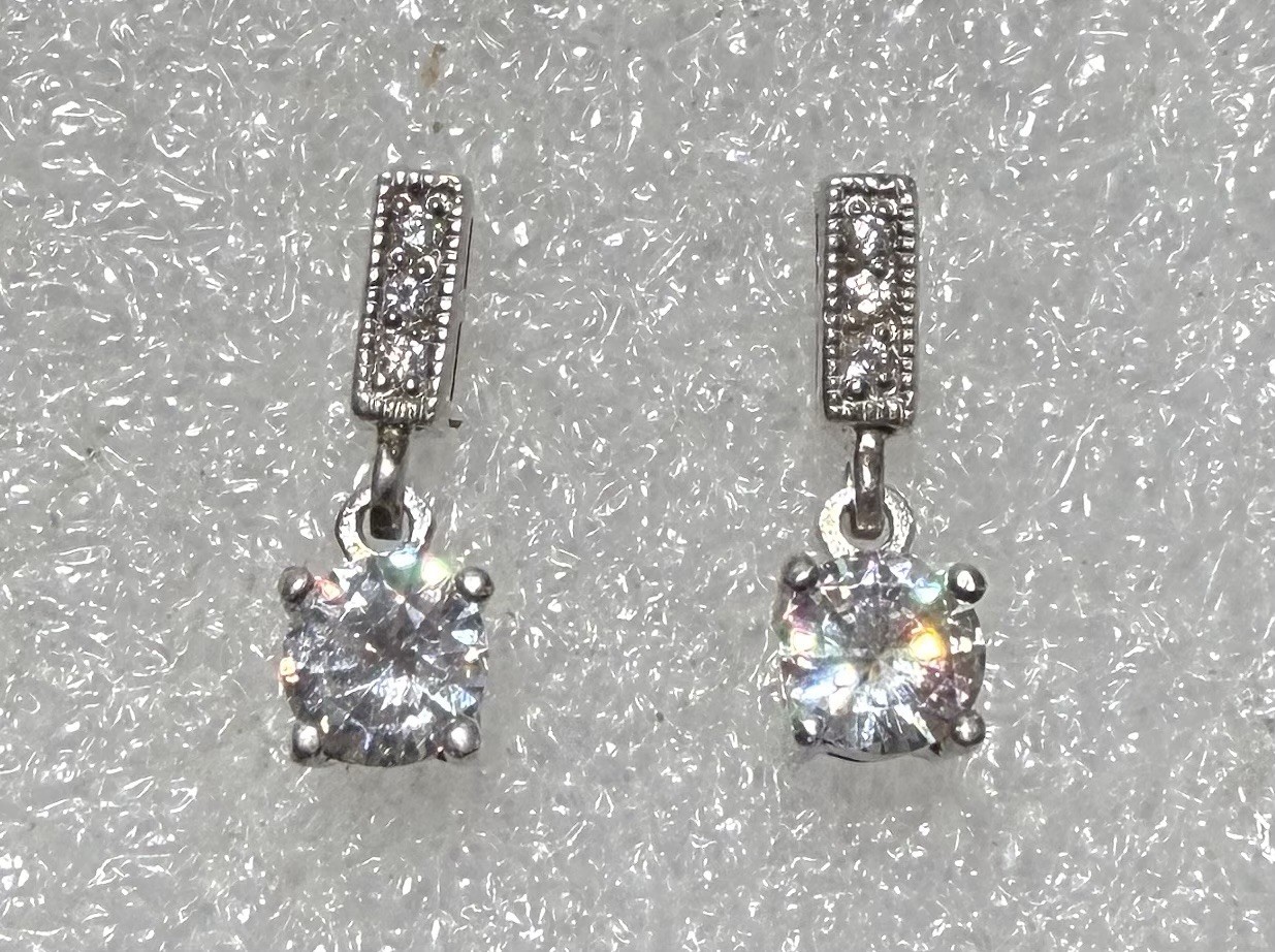 925 Sterling Silver 3/4” Drop Dangle GEM Earrings 3.29g