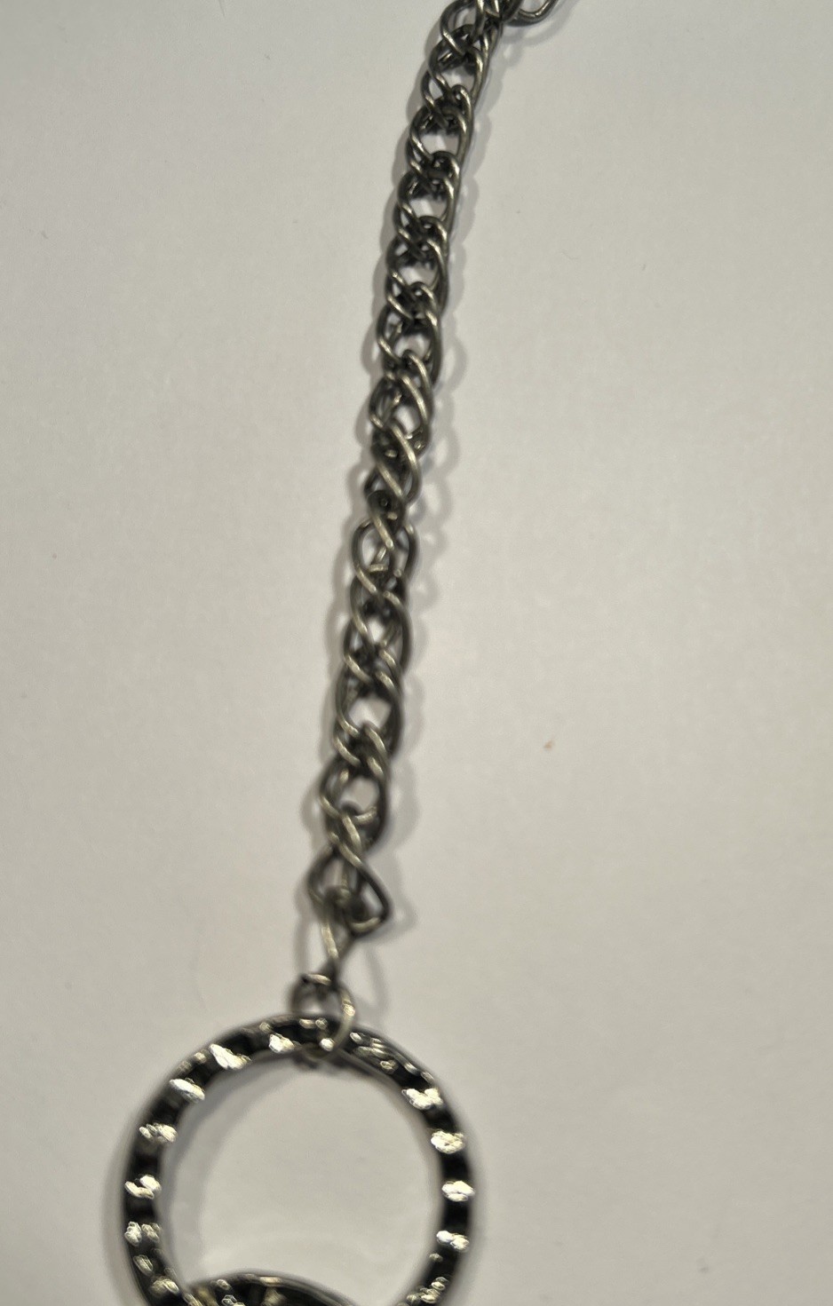 Women’s Silver Hoop Chains Necklace 28” Loops Circles Overhead No Clasp Wear NEW