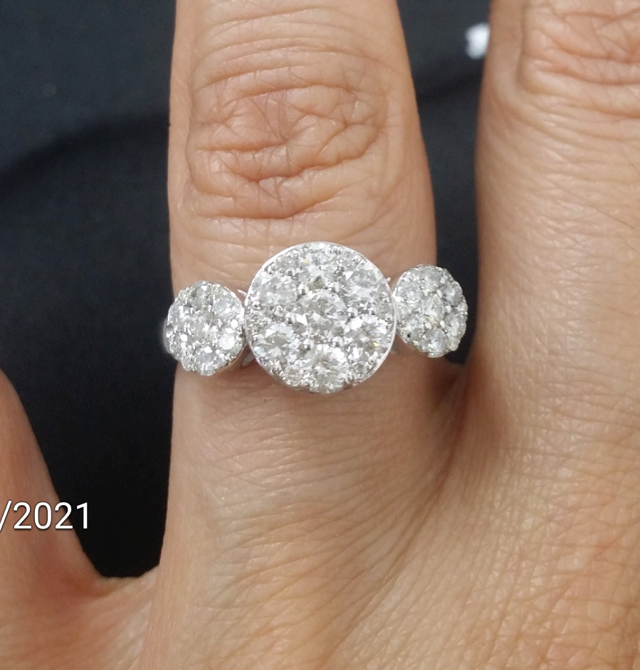 DEAL!1.05CT NATURAL ROUND DIAMOND CLUSTER PAST PRESENT FUTURE RING 10K GOLD.