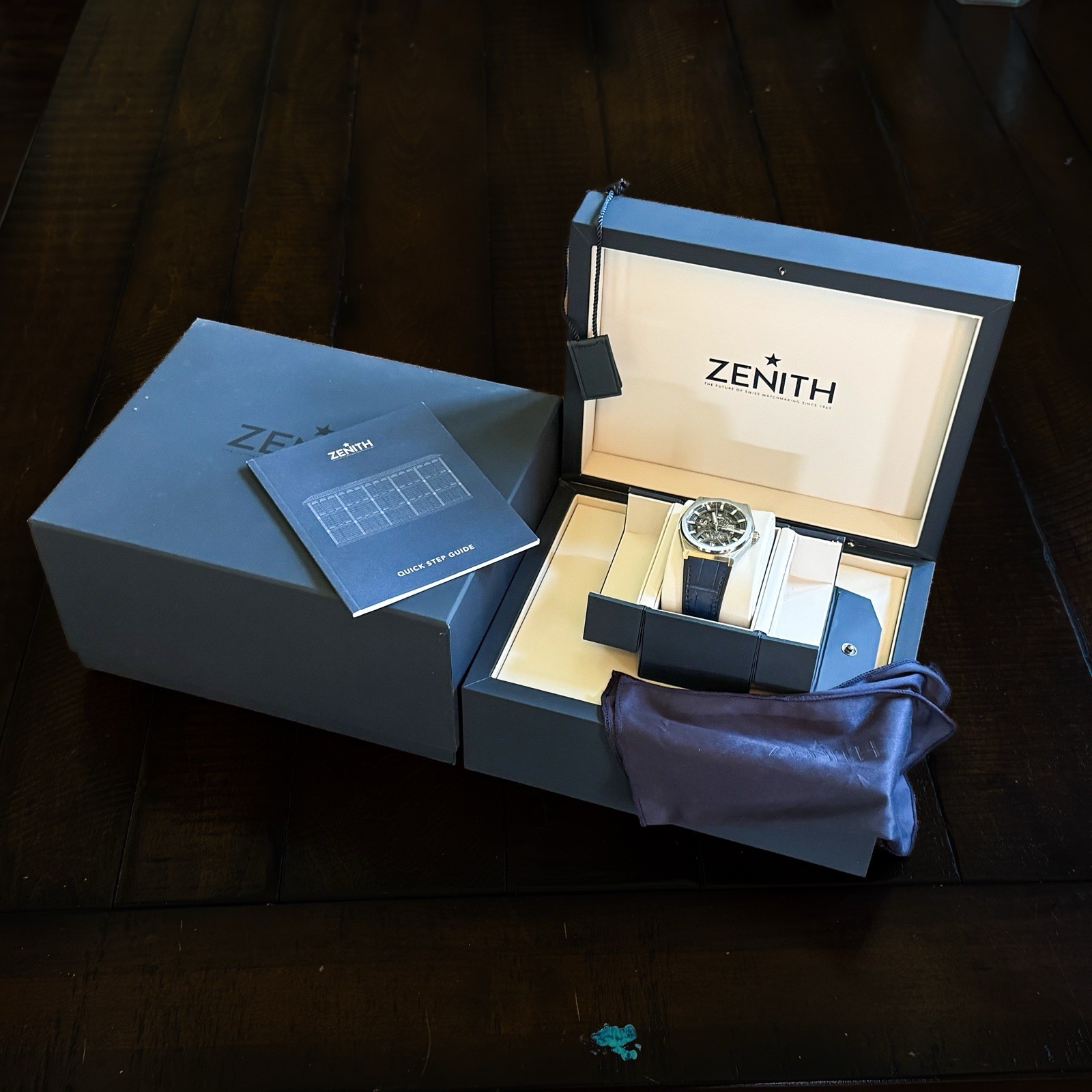 Zenith Defy Titanium Skeleton Blue, Boxes, Hang tag, Cloth, Booklet,