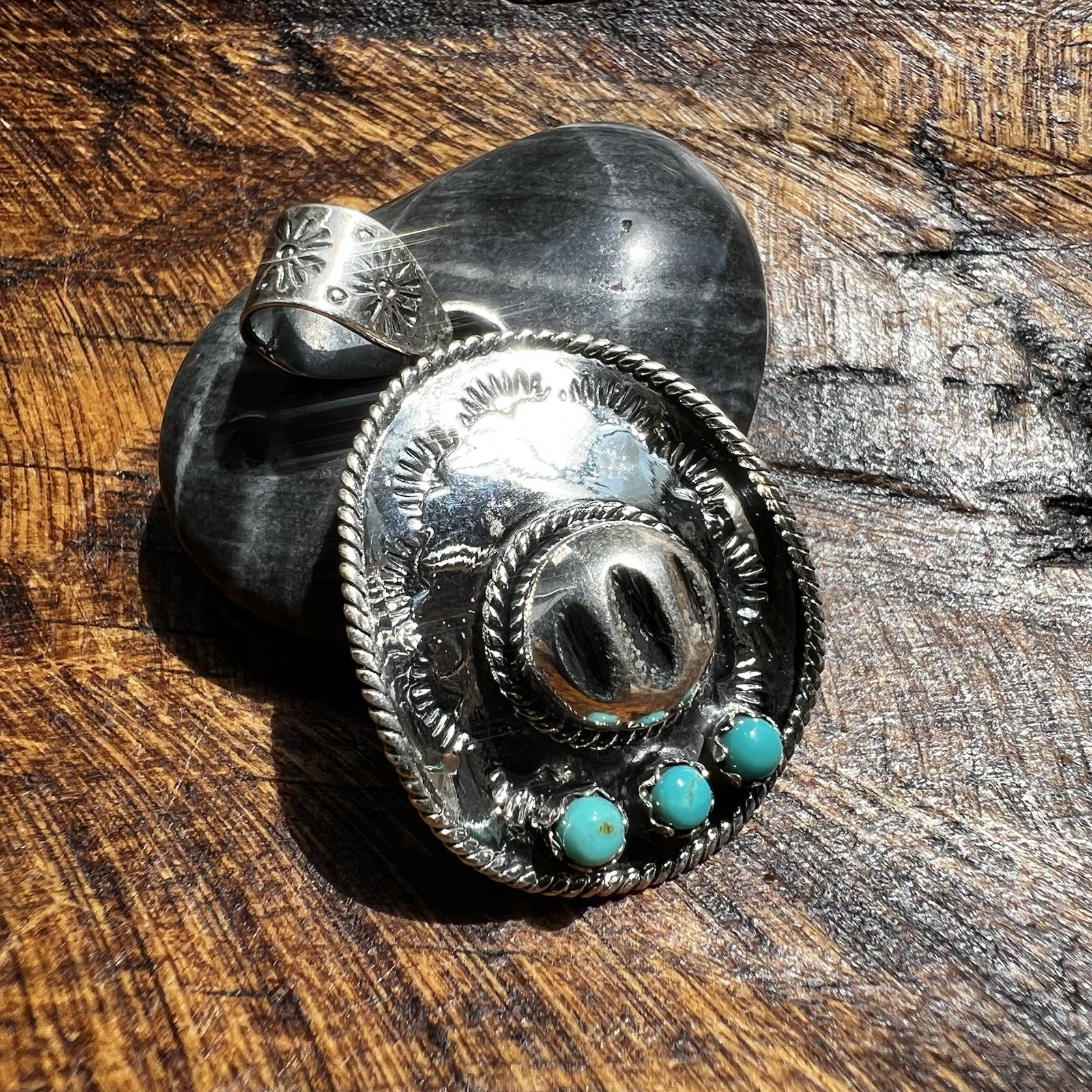 Sterling Silver Cowboy Hat Pendant Kingman Turquoise