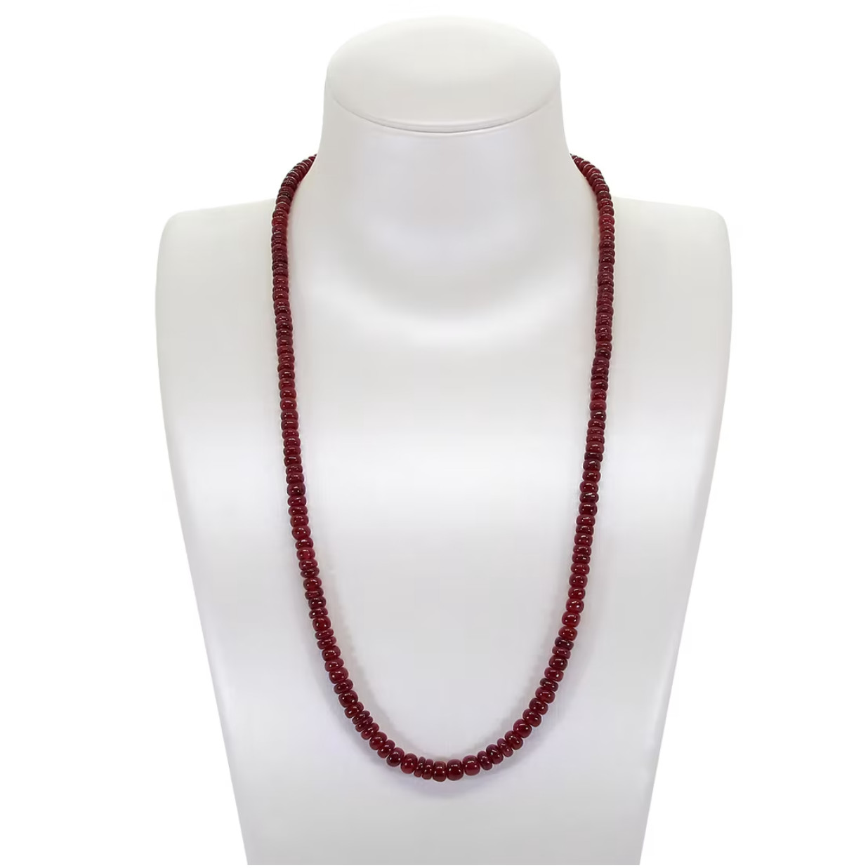 Natural Burma Ruby Necklace Smooth Rondelle Ruby Beads 9K Solid Gold Clasp 18″