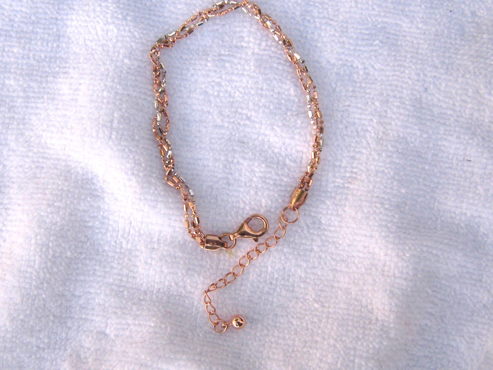 Italy Sterling Silver .925 & 14k Rose Gold Plated Bracelet 9″, Adjustable Extend