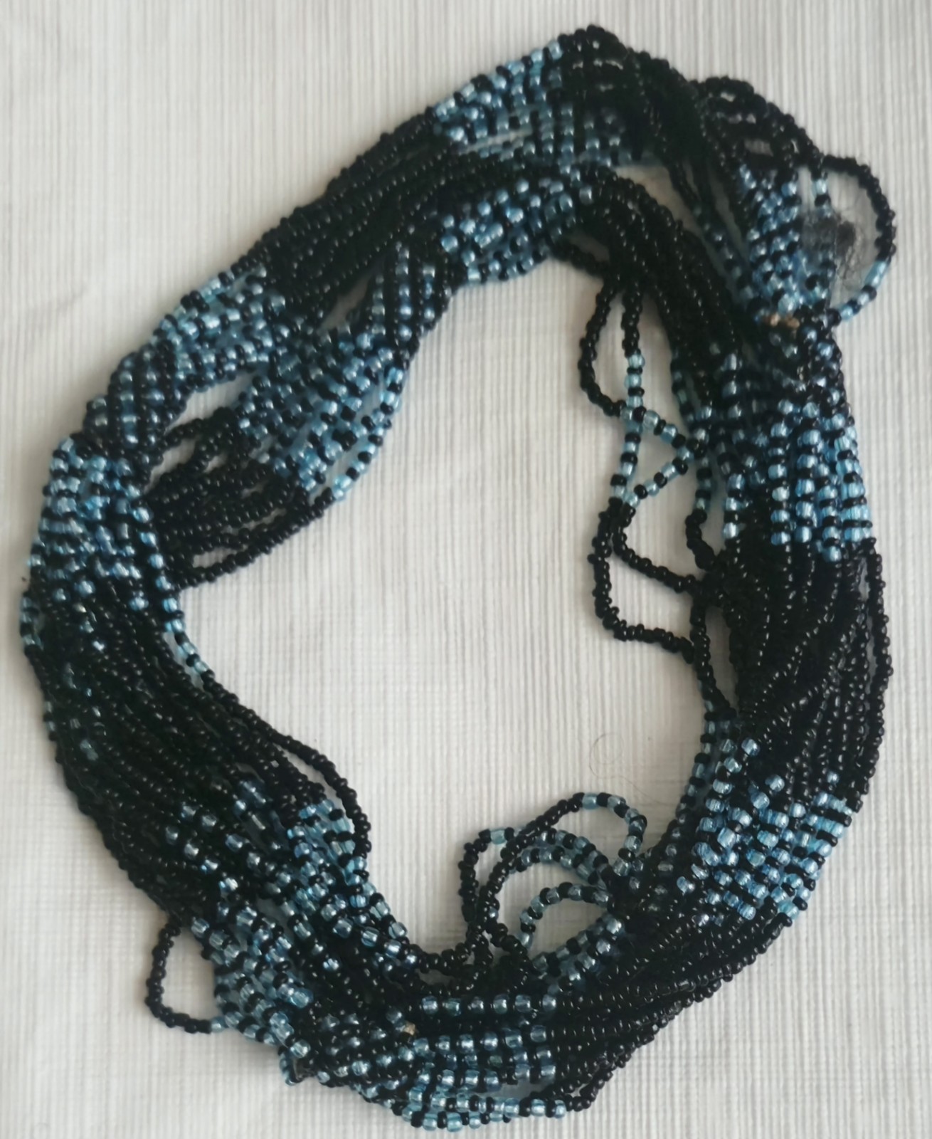 Black Blue Glass Seed Bead Multi-Strand Necklace Ball/Bead Chain