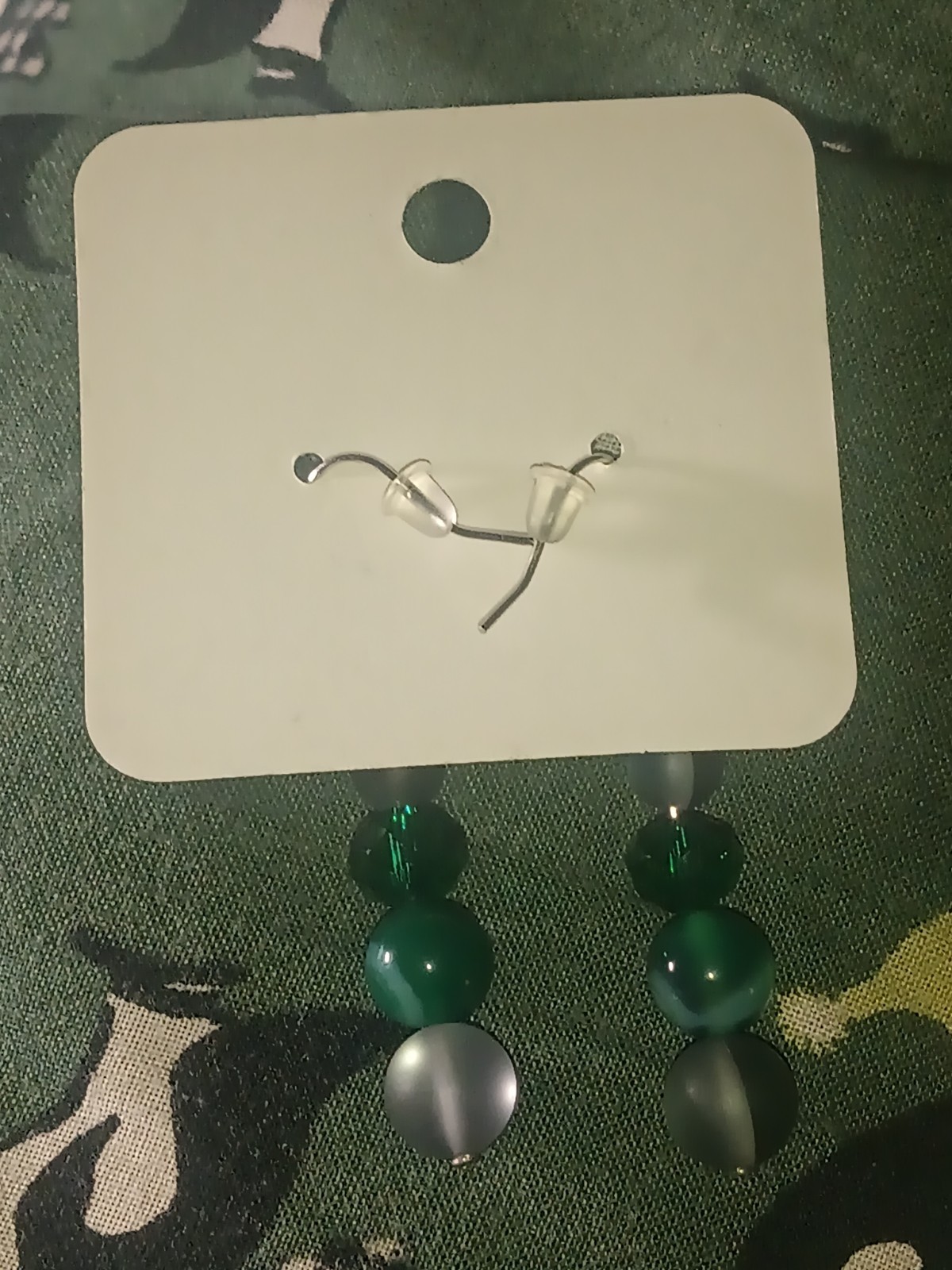New handmade gorgeous green and gray glass 925 French hook earrings
